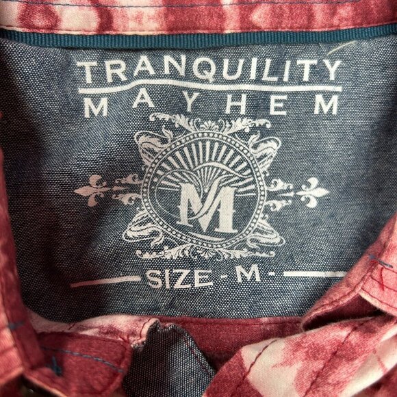Tranquility Mayhem Mens Tie-Dye Button Up Shirt Short Sleeve Pocket Medium Red - Picture 3 of 9